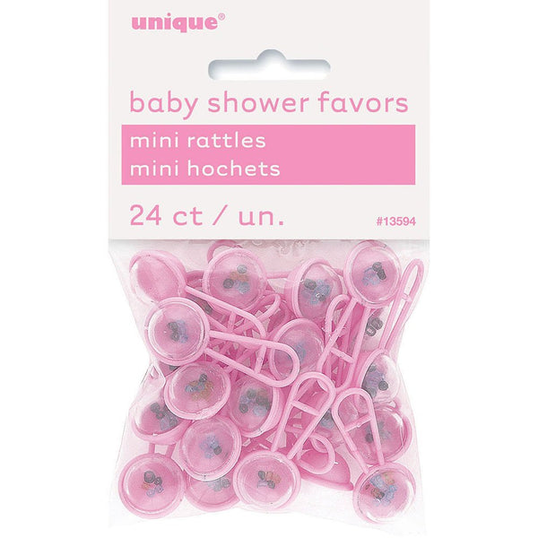 Mini Rattles- Pink Baby Favors (24 Pack)
