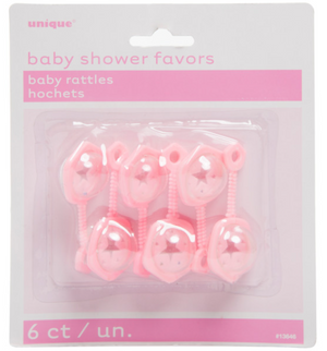 Pink Baby Rattle Favors 2.5" (6 Pack)
