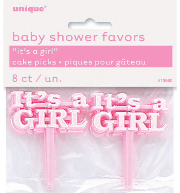 It's a Girl Pink Cake Picks  (8 Pack)