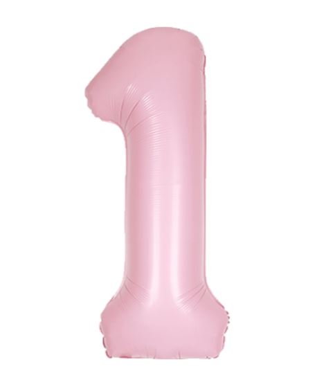 34" Matte Lovely Pink Number 1 Shaped Foil Balloon (Non Inflated)