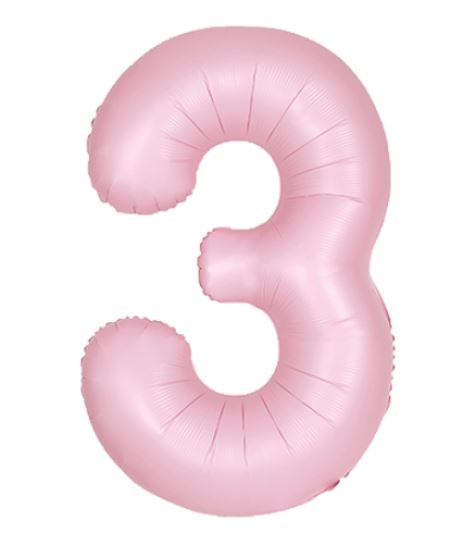 34" Matte Lovely Pink Number 3 Shaped Foil Balloon (Non Inflated)
