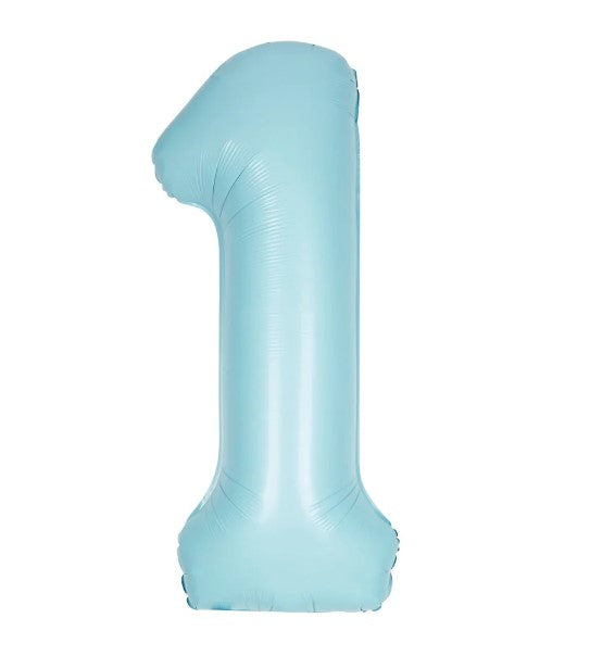 34" Matte Powder Blue Number 1 Shaped Foil Balloon (Non Inflated)