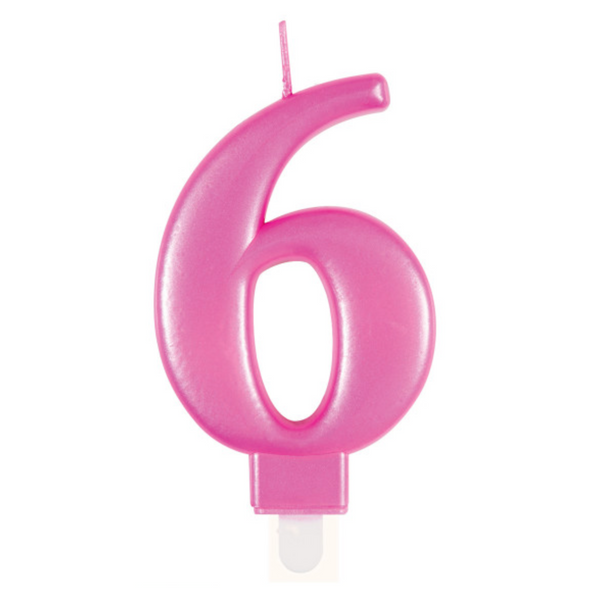Metallic Pink Number 6 Birthday Candle