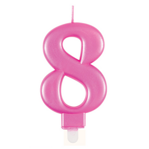 Metallic Pink Number 8 Birthday Candle