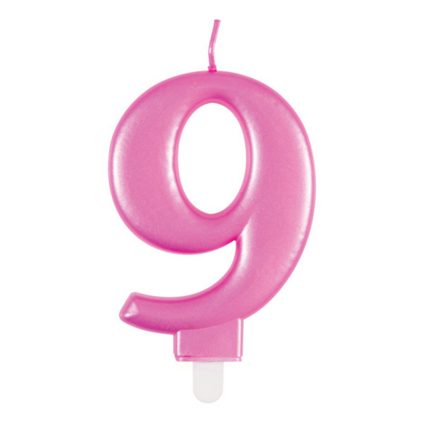 Metallic Pink Number 9 Birthday Candle