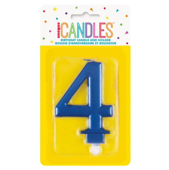 Metallic Blue Number 4 Birthday Candle