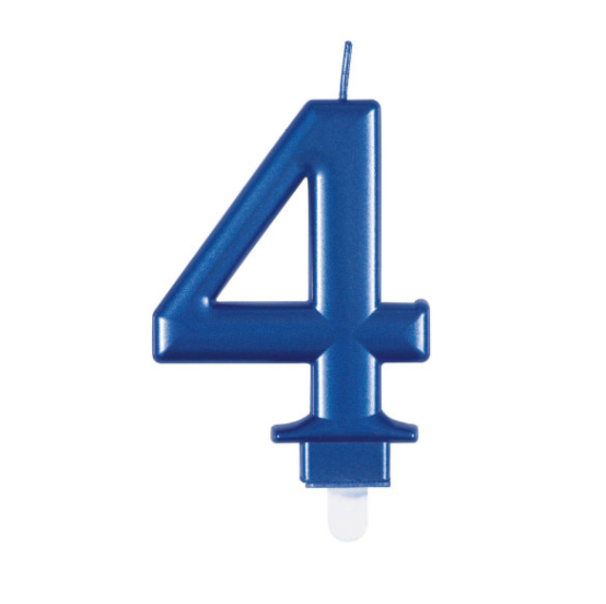 Metallic Blue Number 4 Birthday Candle