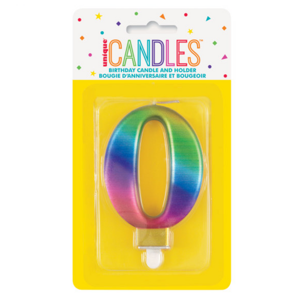Metallic Rainbow Number 0 Birthday Candle