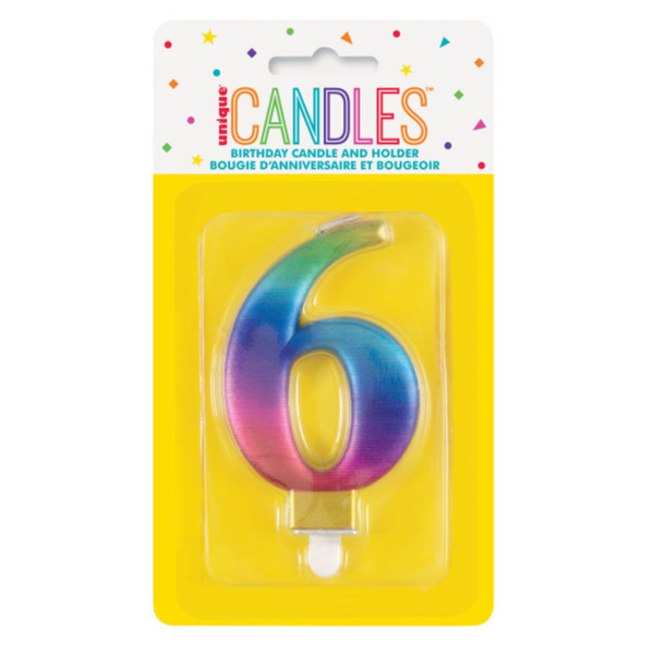 Metallic Rainbow Number 6 Birthday Candle