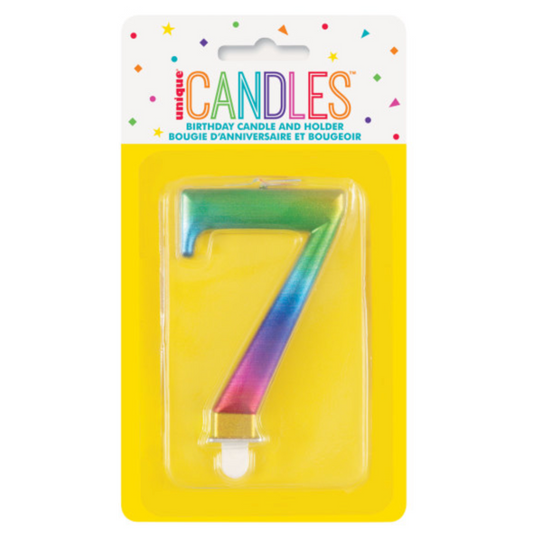 Metallic Rainbow Number 7 Birthday Candle