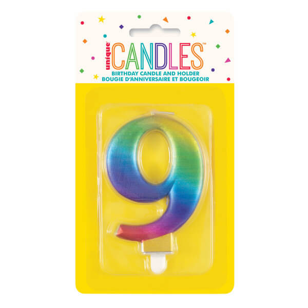 Metallic Rainbow Number 9 Birthday Candle