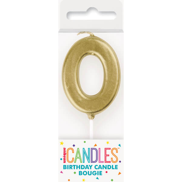 Mini Metallic Gold Number 0 Pick Birthday Candle
