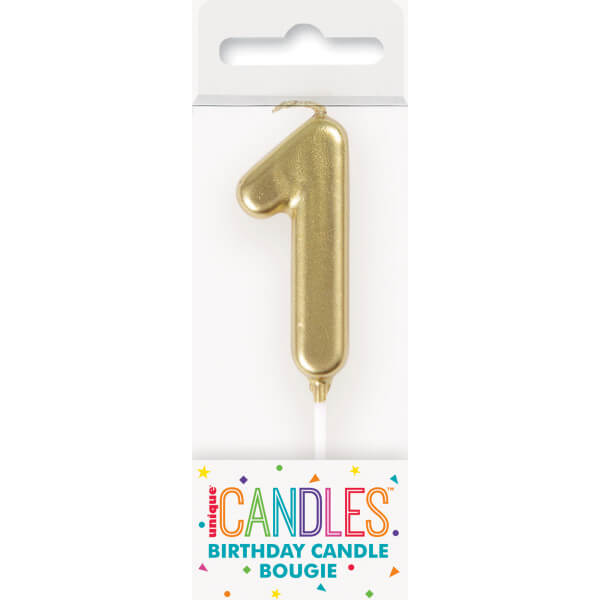 Mini Metallic Gold Number 1 Pick Birthday Candle