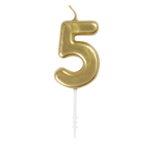 Mini Metallic Gold Number 5 Pick Birthday Candle
