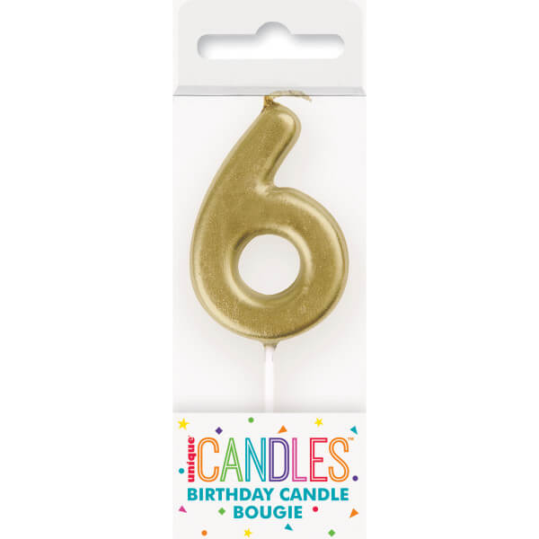 Mini Metallic Gold Number 6 Pick Birthday Candle