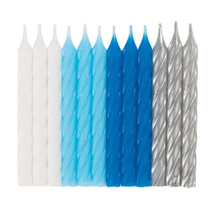 Blue White & Silver Spiral Birthday Candles (24 Pack)