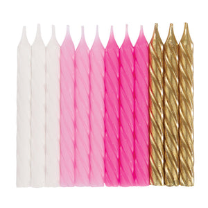 Pink White & Gold Spiral Birthday Candles (24 Pack)