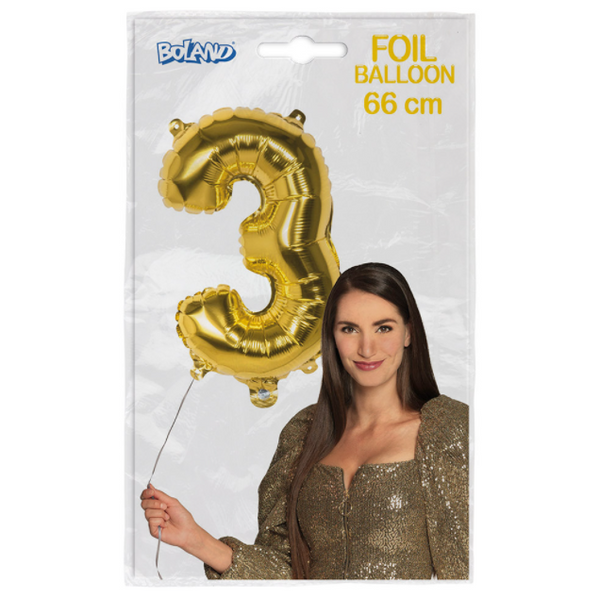 Foil balloon '3' gold (66 cm)