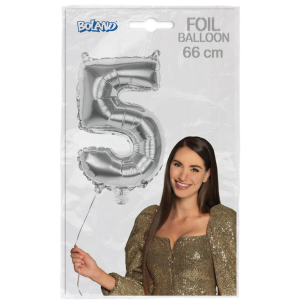 Foil balloon '5' silver (66 cm)