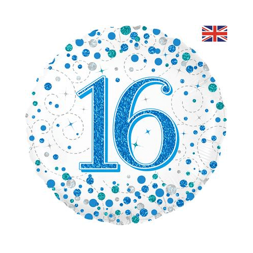 16th Sparkling Fizz Birthday Blue Holographic (18inch)