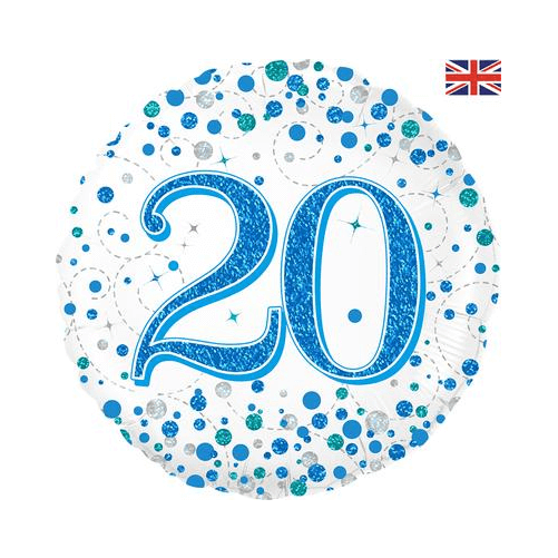 20th Sparkling Fizz Birthday Blue Holographic (18inch)