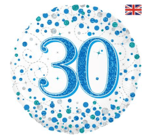 30th Sparkling Fizz Birthday Blue Holographic