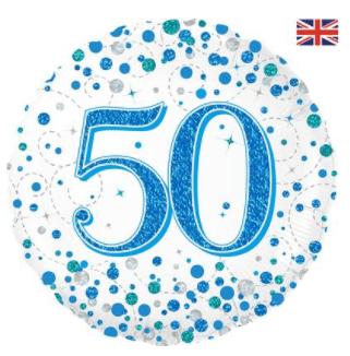 50th Sparkling Fizz Birthday Blue Holographic