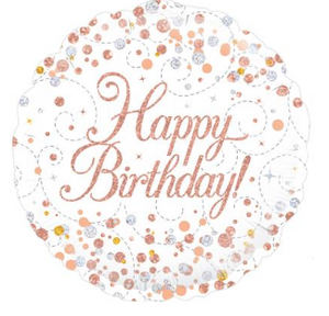 Sparkling Fizz Birthday White & Rose Gold Holographic Balloon (18inch)