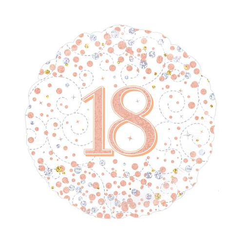 18th Sparkling Fizz Birthday White & Rose Gold Holographic