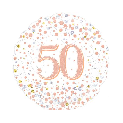 50th Sparkling Fizz Birthday White & Rose Gold Holographic
