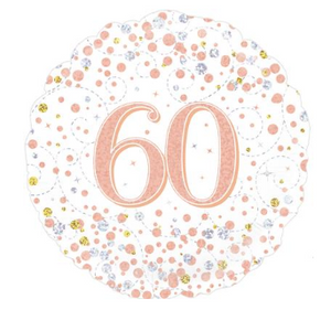 60th Sparkling Fizz Birthday White & Rose Gold Holographic