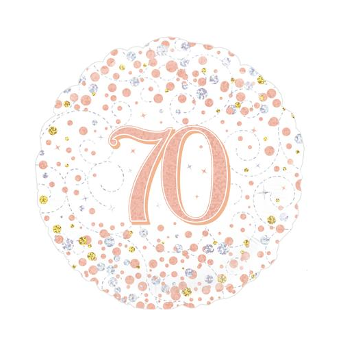 70th Sparkling Fizz Birthday White & Rose Gold Holographic