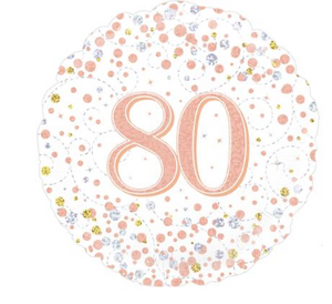 80th Sparkling Fizz Birthday White & Rose Gold Holographic