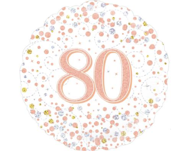 80th Sparkling Fizz Birthday White & Rose Gold Holographic