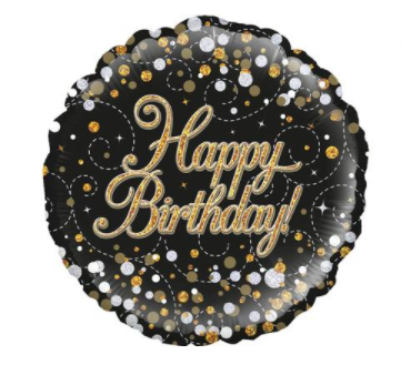 Sparkling Fizz Birthday Black & Gold Holographic Balloon 18" (45.7cm)