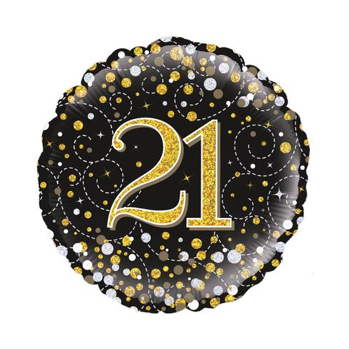 21st Sparkling Fizz Birthday Black & Gold Holographic (18inch)
