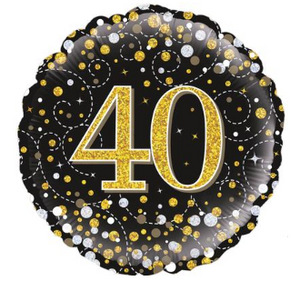 40th Sparkling Fizz Birthday Black & Gold Holographic (18inch)