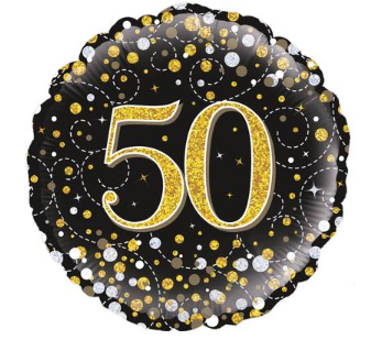 50th Sparkling Fizz Birthday Black & Gold Holographic (18inch)