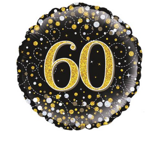 60th Sparkling Fizz Birthday Black & Gold Holographic (18inch)