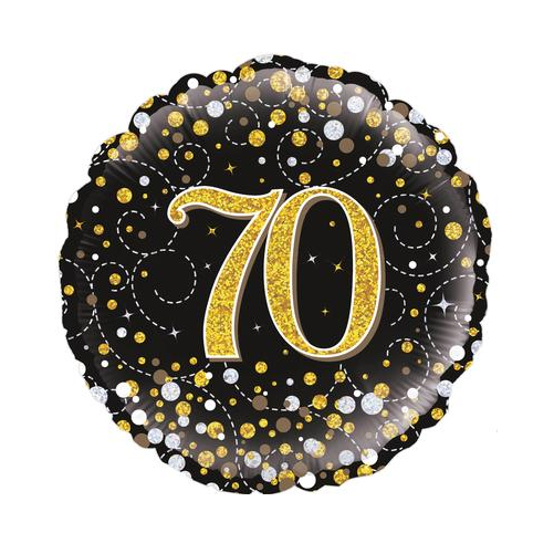70th Sparkling Fizz Birthday Black & Gold Holographic (18inch)