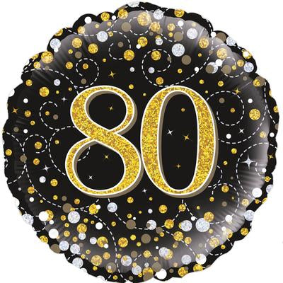 80th Sparkling Fizz Birthday Black & Gold Holographic Foil Balloon (18inch )