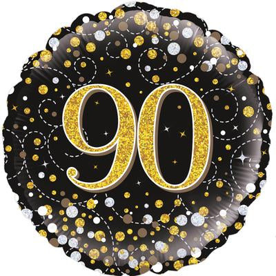 90th Sparkling Fizz Birthday Black & Gold Holographic Foil Balloon (18inch )