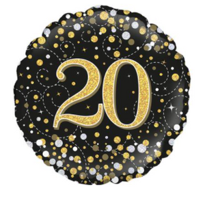 20th Sparkling Fizz Birthday Black & Gold Holographic