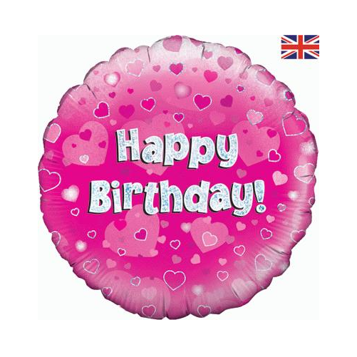 Happy Birthday Pink Holographic Foil Balloon