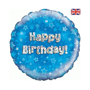 Happy Birthday Blue Holographic Foil Balloons