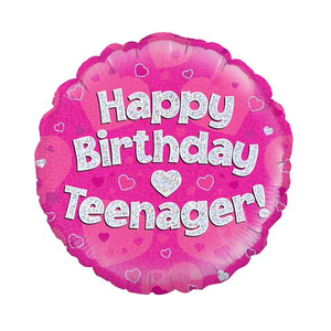 Happy Birthday Teenager Pink Holographic Foil Balloons (18 inch)