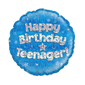 Happy Birthday Teenager Blue Holographic Foil Balloon (18 inch)
