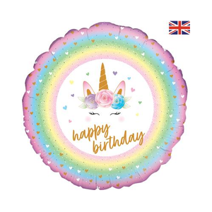 Flowers Unicorn Birthday Holographic Foil Balloon (18inch)