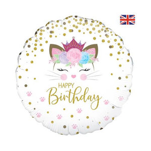 Floral Kitten Birthday Holographic Foil Balloon (18inch)