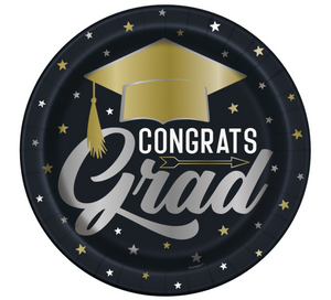 Stars & Caps Graduation Round 9" Dinner Plates (8 Pack)